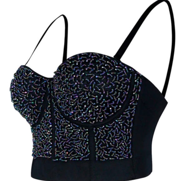 thumbnail image 2 of ELLACCI Women's Black Push Up Bustier Crop Top - Adjustable Corset Bra With Detachable Straps 2 of 13